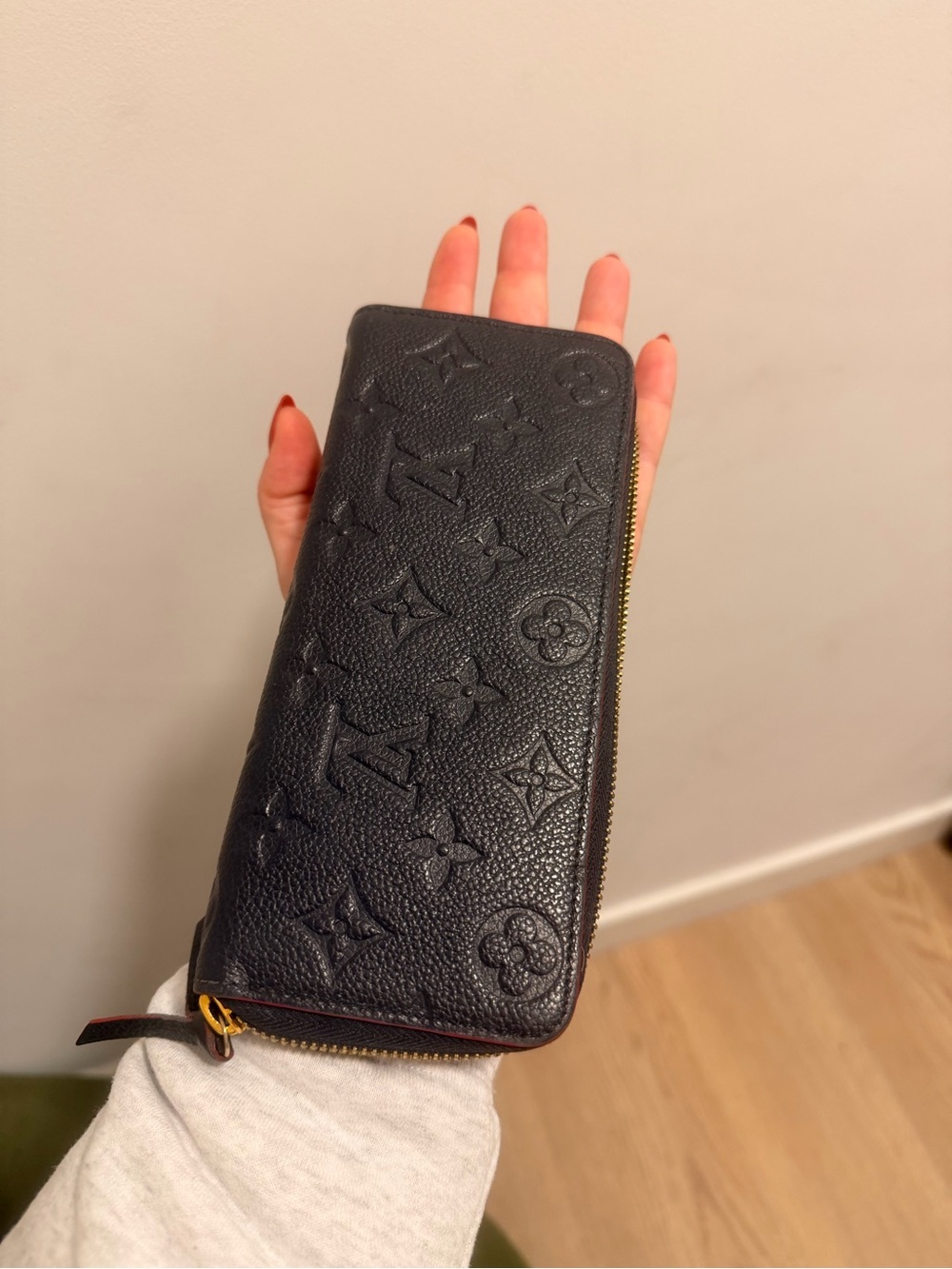 Authentic Louis Vuitton Marine Rouge Embossed Zip-Around Long Wallet